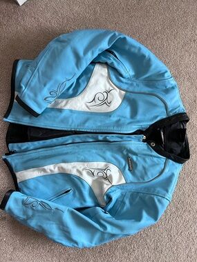 Women's Light Blue Leather Motorcycle Jacket